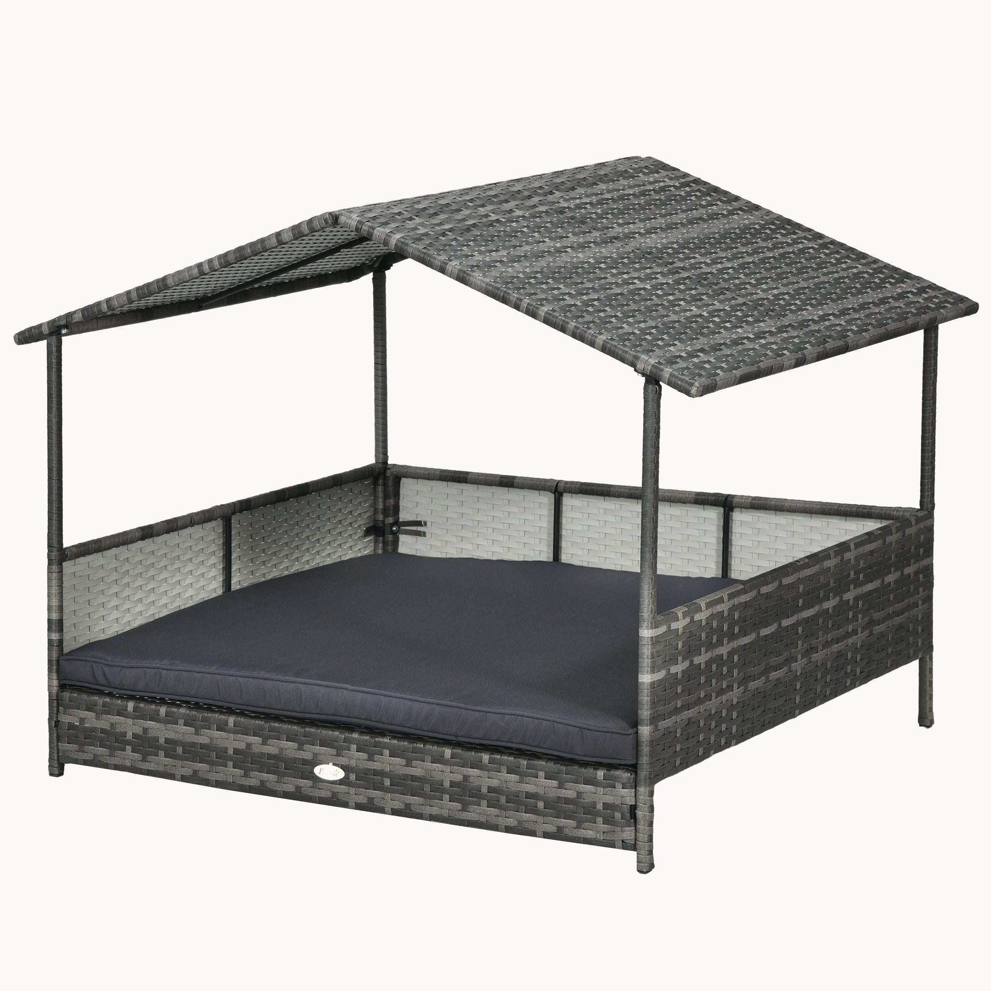Dog House Outdoor with Roof and Soft Cushion for Medium and Large Dogs, Gray Cushion