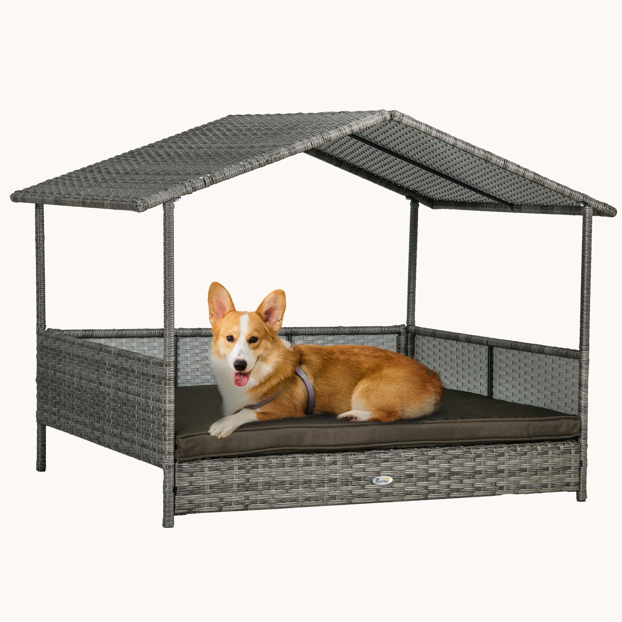 Dog House Outdoor with Roof and Cushion for Medium and Large Dogs, Charcoal Gray Cushion