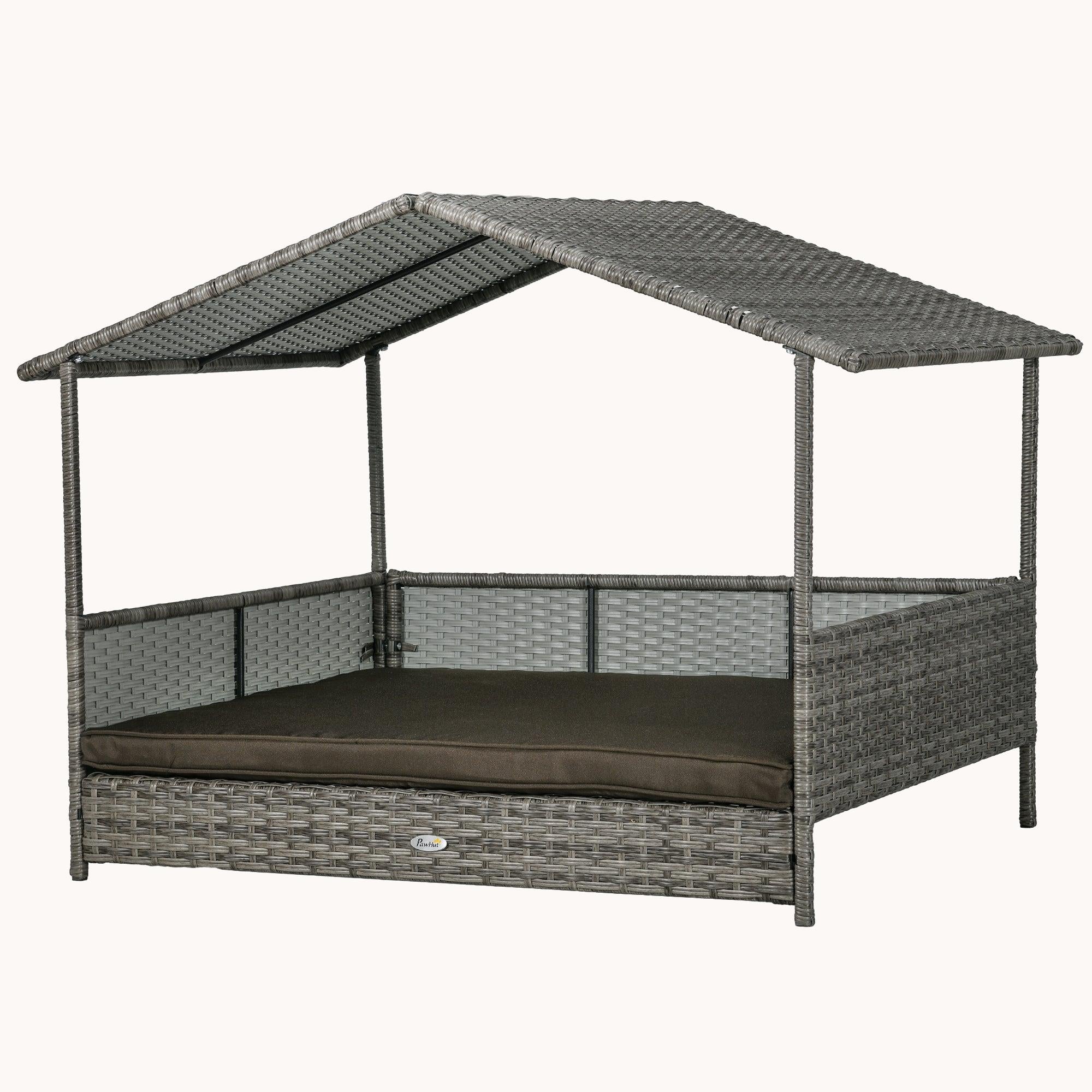 Dog House Outdoor with Roof and Cushion for Medium and Large Dogs, Charcoal Gray Cushion