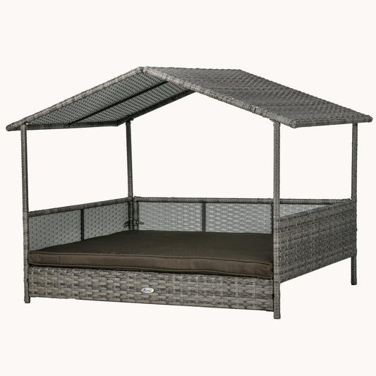 Dog House Outdoor with Roof and Cushion for Medium and Large Dogs, Charcoal Gray Cushion