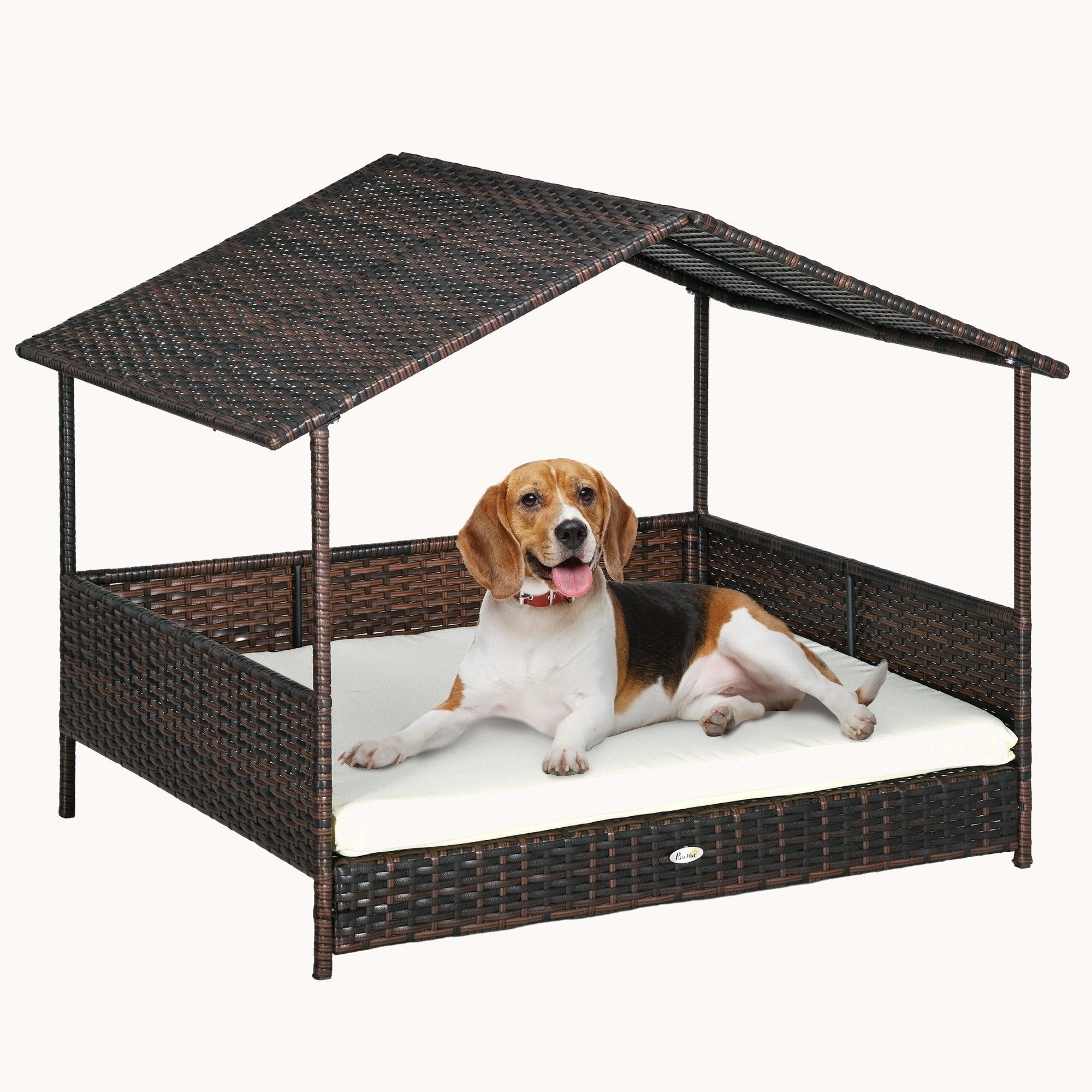 Dog House Outdoor with Roof and Soft Cushion for Medium and Large Dogs, White Cushion