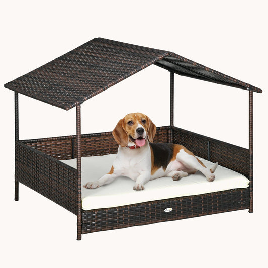 Dog House Outdoor with Roof and Soft Cushion for Medium and Large Dogs, White Cushion