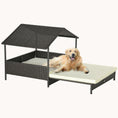 Load image into Gallery viewer, Extendable Wicker Dog Bed with Water-Resistant Roof & Removable Cushion Dark Brown
