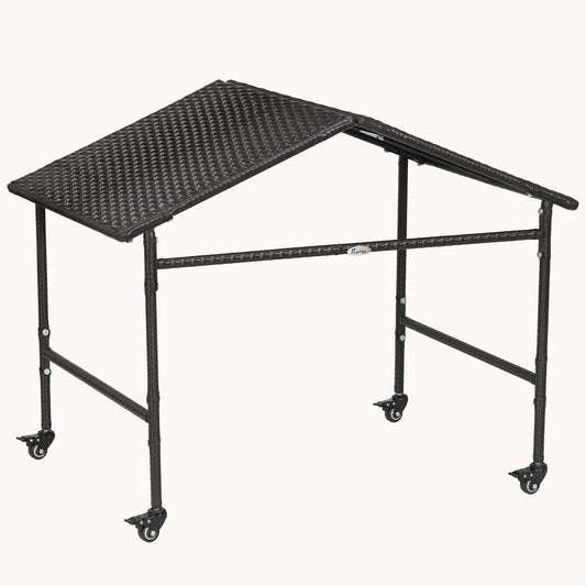 Dog Shade Canopy with Wheels, Wicker Roof for Small and Medium Dogs, Dark Brown