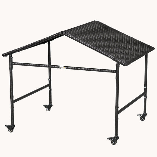Dog Shade Canopy with Wheels, Wicker Roof for Small and Medium Dogs, Dark Brown