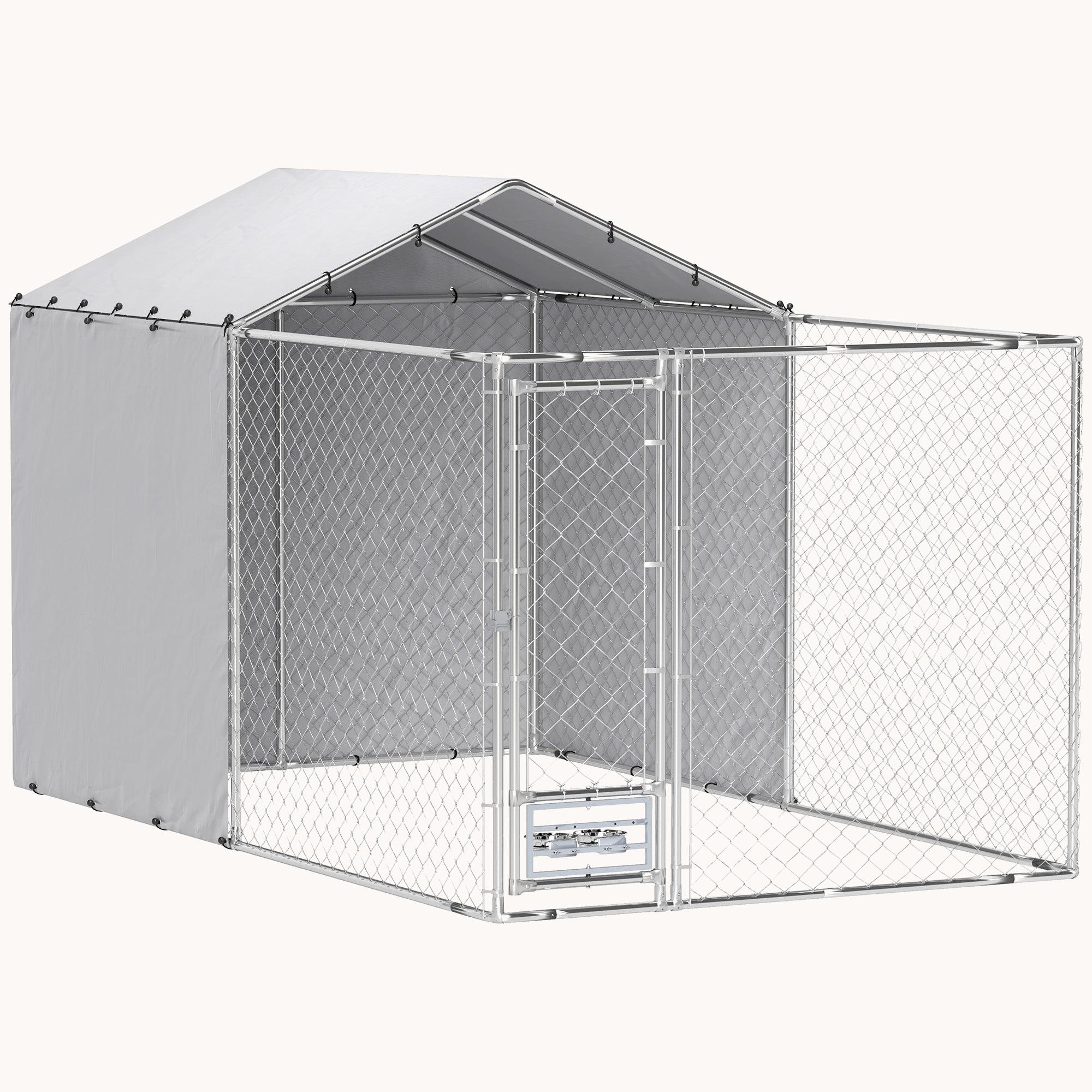 13.1'x7.5'x7.5' Heavy Duty Dog Kennel with Waterproof Cover & Rotating Bowls