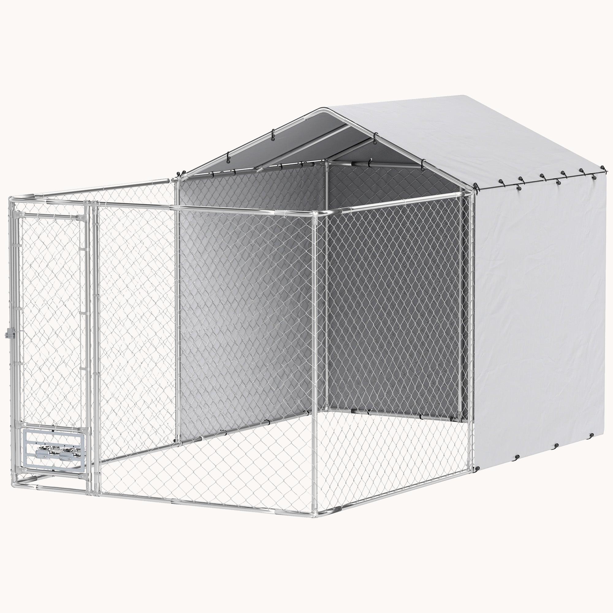 13.1'x7.5'x7.5' Heavy Duty Dog Kennel with Waterproof Cover & Rotating Bowls