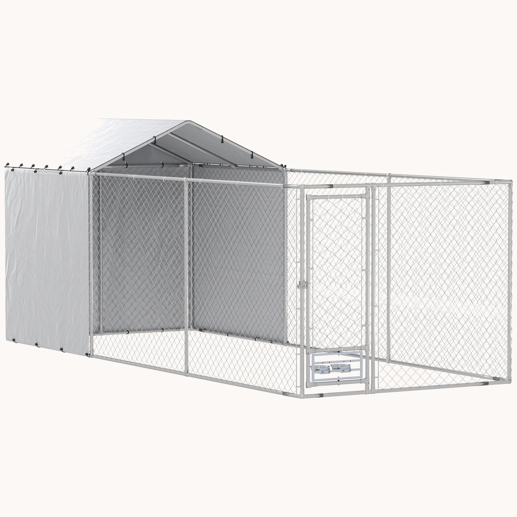19.7'x7.5'x7.5' Heavy Duty Dog Kennel with Waterproof UV Cover & Rotating Bowl Door
