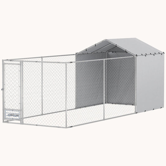 19.7'x7.5'x7.5' Heavy Duty Dog Kennel with Waterproof UV Cover & Rotating Bowl Door
