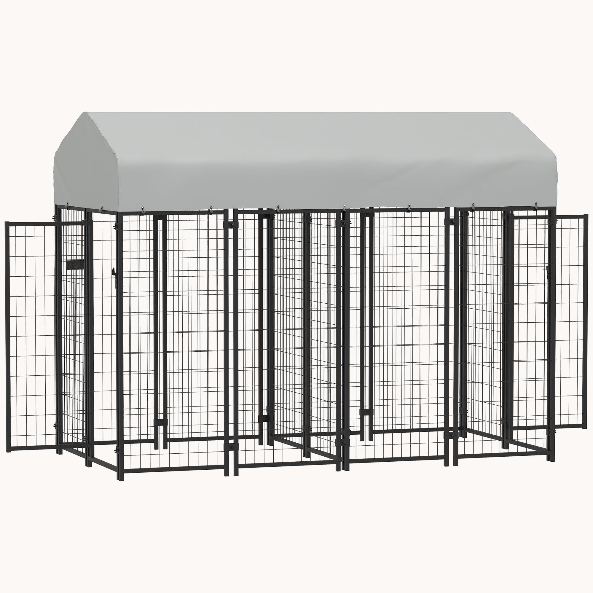 7.8'x4.1'x6' Outdoor Dog Kennel with Two-Room Design, Secure Lock & Weatherproof Cover
