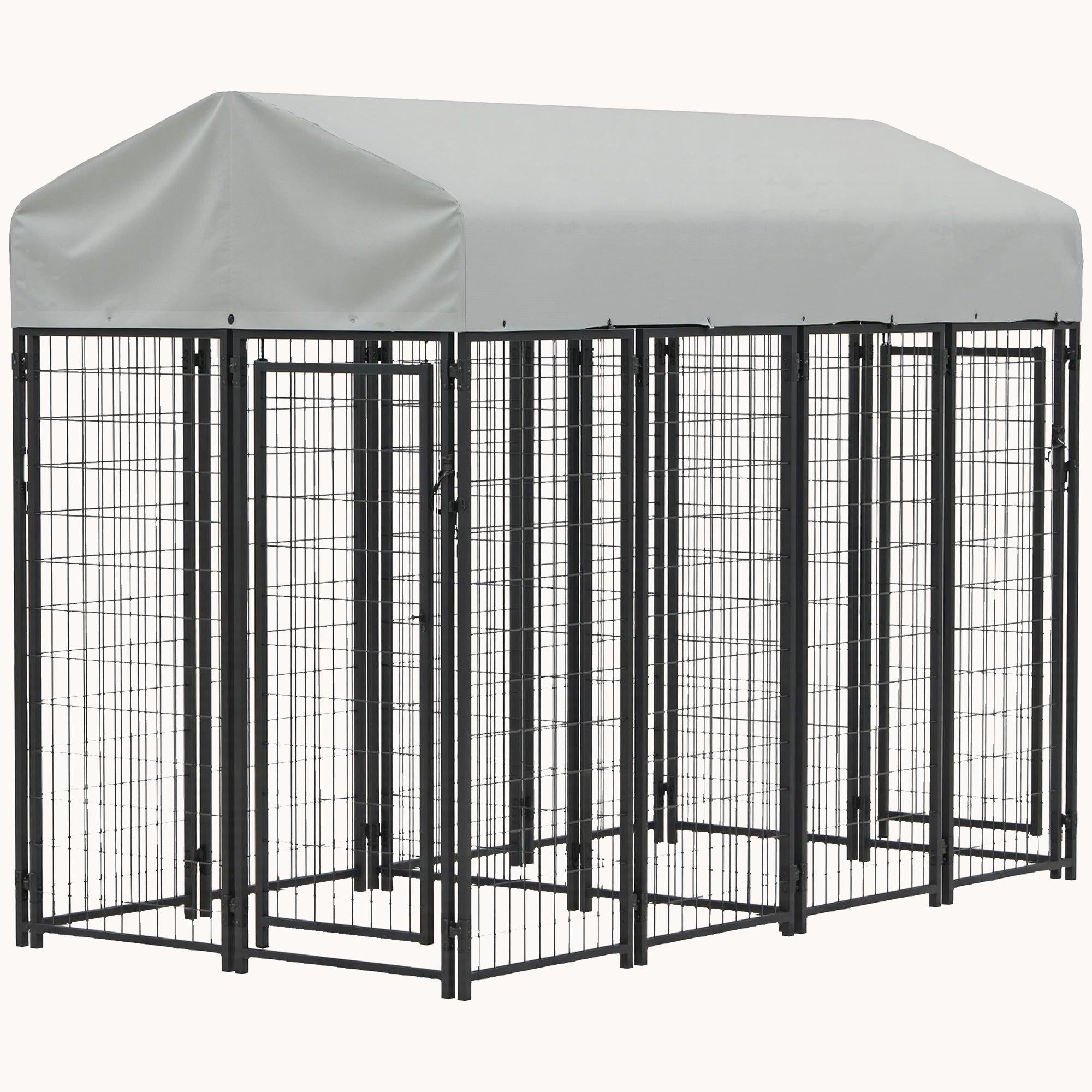 7.8'x4.1'x6' Outdoor Dog Kennel with Two-Room Design, Secure Lock & Weatherproof Cover