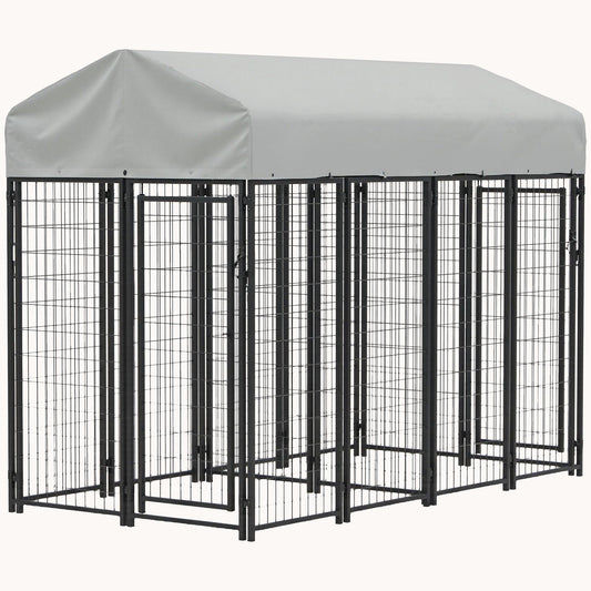 7.8'x4.1'x6' Outdoor Dog Kennel with Two-Room Design, Secure Lock & Weatherproof Cover
