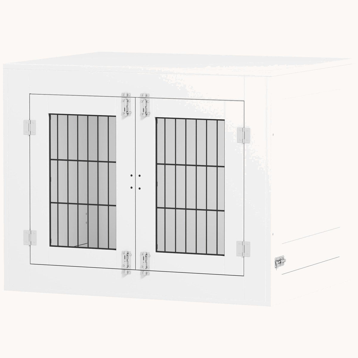 3-Door Furniture Style Dog Crate with Rotatable Removable Bowls for Medium Dogs, Gray