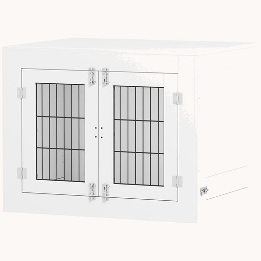 3-Door Furniture Style Dog Crate with Rotatable Removable Bowls for Medium Dogs, Gray