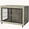 Load image into Gallery viewer, 3-Door Large Dog Kennel Furniture with Wheels and Interchangeable Side Door, Gray
