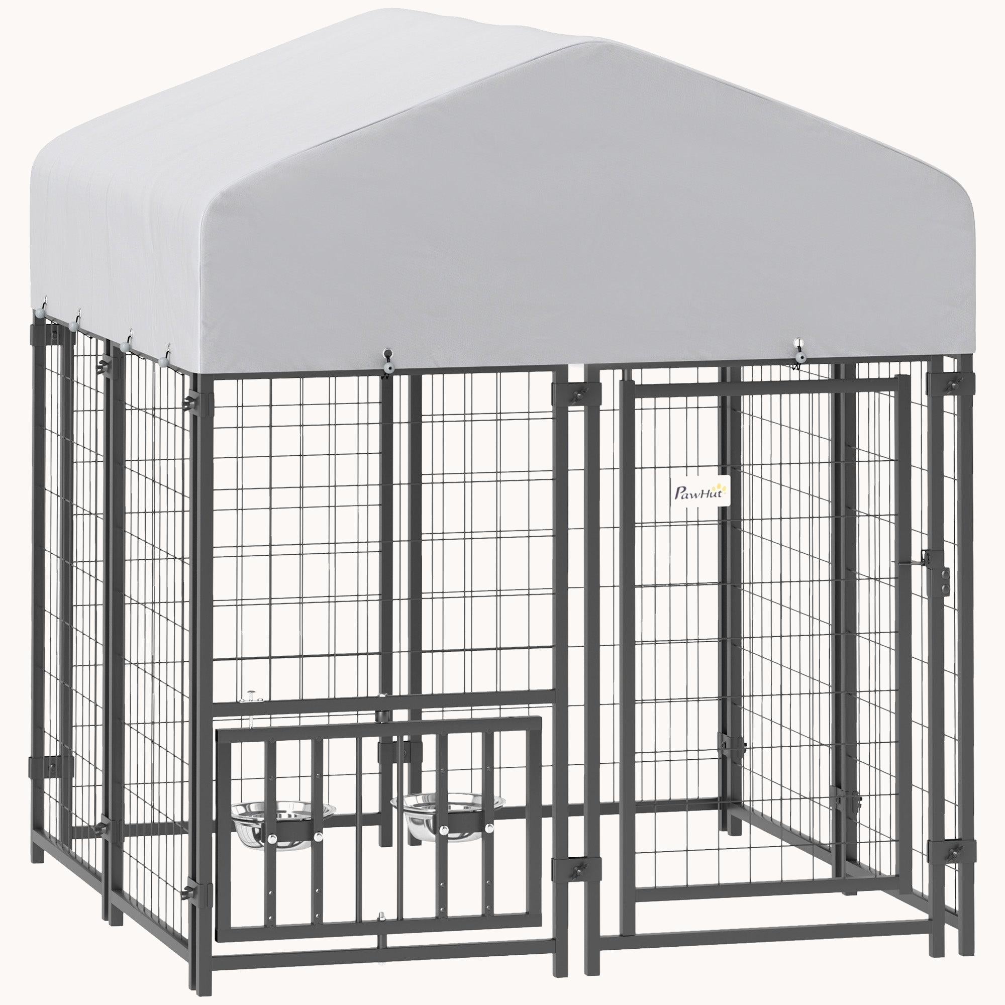 3.9'x3.9'x4.5' Heavy Duty Welded Wire Dog Kennel with Adjustable Bowls & Waterproof Cover