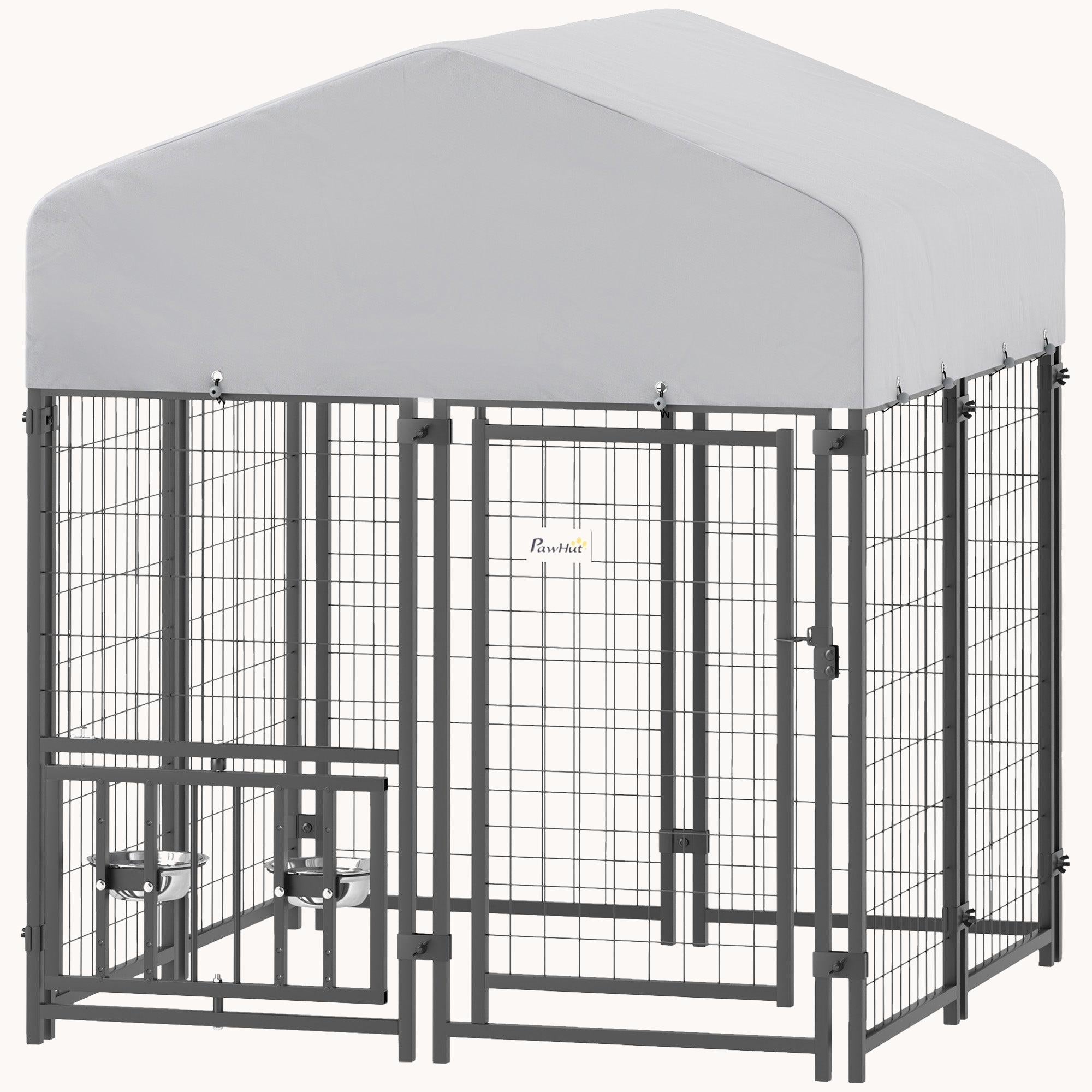 3.9'x3.9'x4.5' Heavy Duty Welded Wire Dog Kennel with Adjustable Bowls & Waterproof Cover