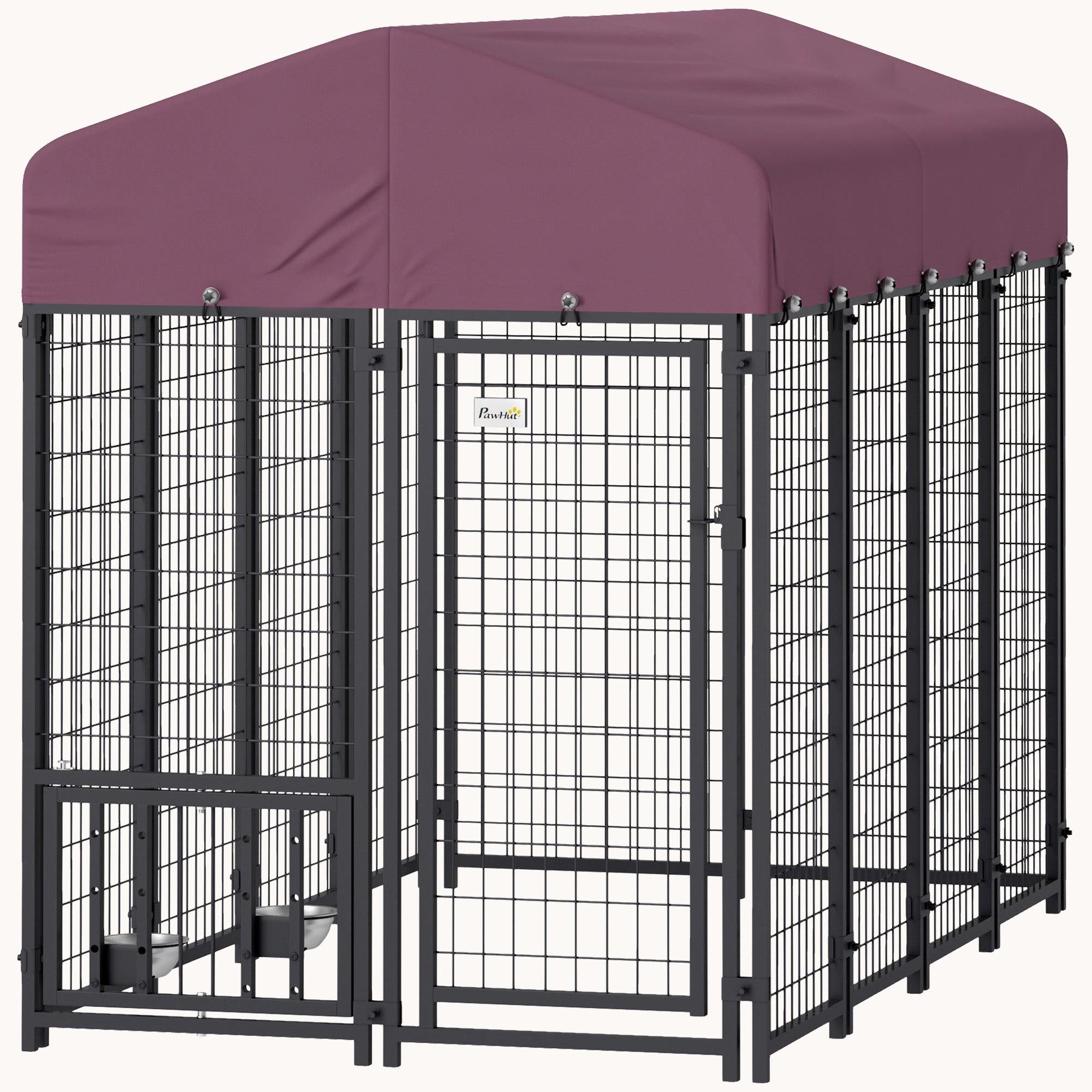 7.9'x4'x6' Welded Wire Dog Kennel with 360?? Rotating Bowls & Waterproof UV-Resistant Cover