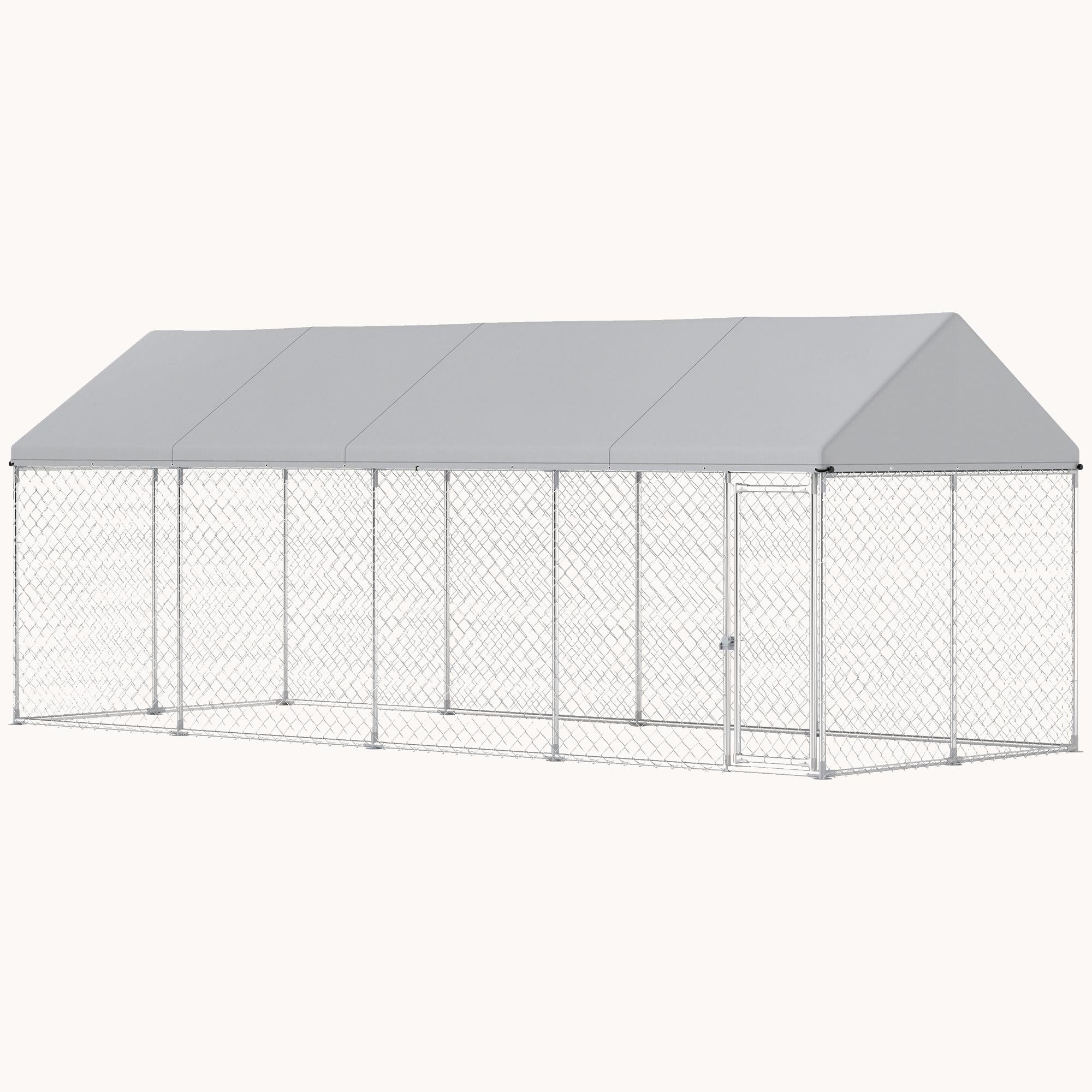 19.7'x7.5'x7.5' Heavy Duty Galvanized Steel Dog Kennel with Waterproof Roof & Lockable Enclosure
