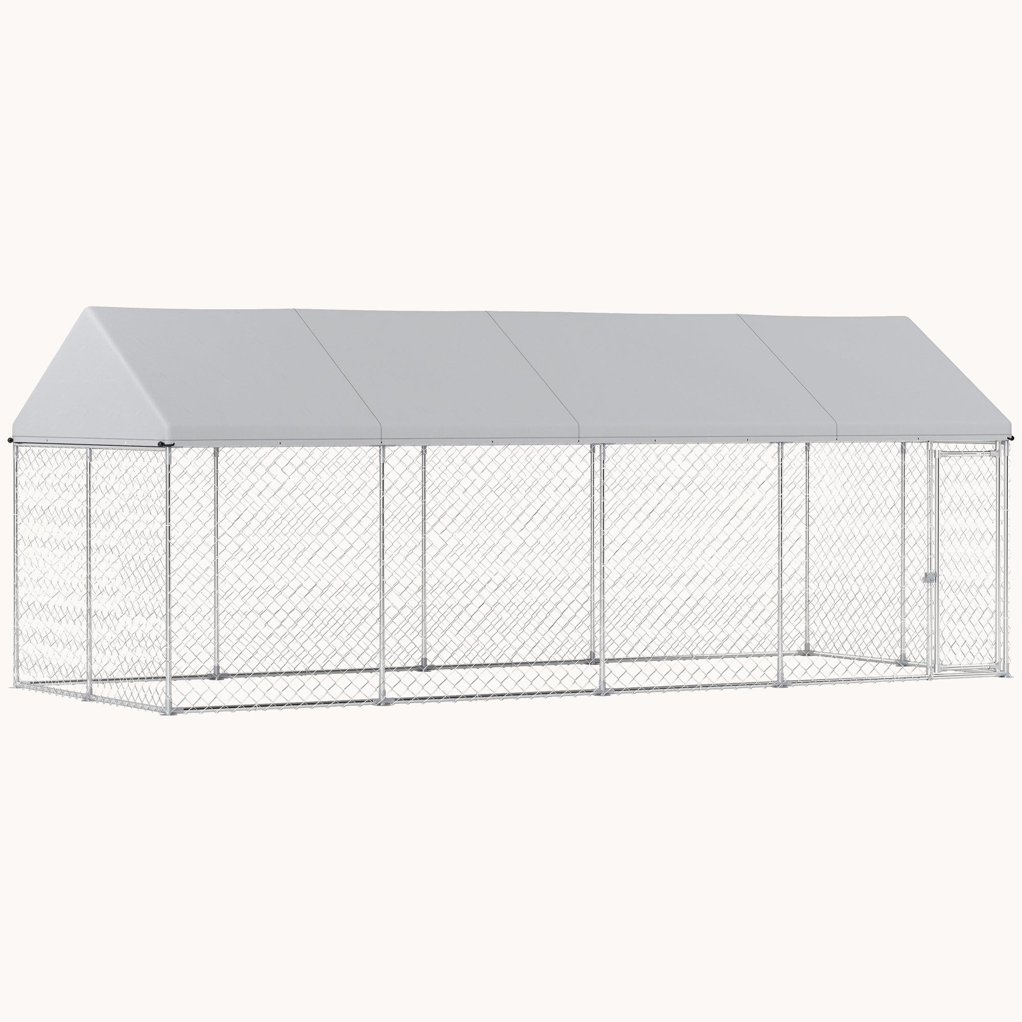19.7'x7.5'x7.5' Heavy Duty Galvanized Steel Dog Kennel with Waterproof Roof & Lockable Enclosure