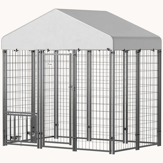 5.9' x 4' x 6'  Escape-Proof Dog Run with Rotating Feeding Station for S&M Dogs
