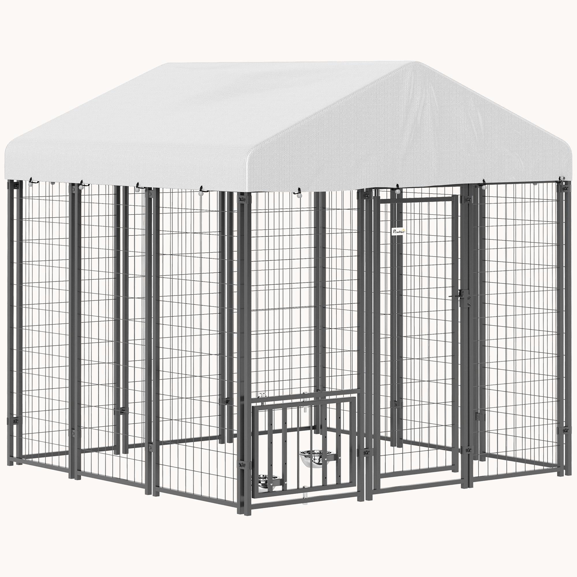 5.9' x 5.9' x 6'  Dog Run with Lock & Adjustable Feeding Bowls
