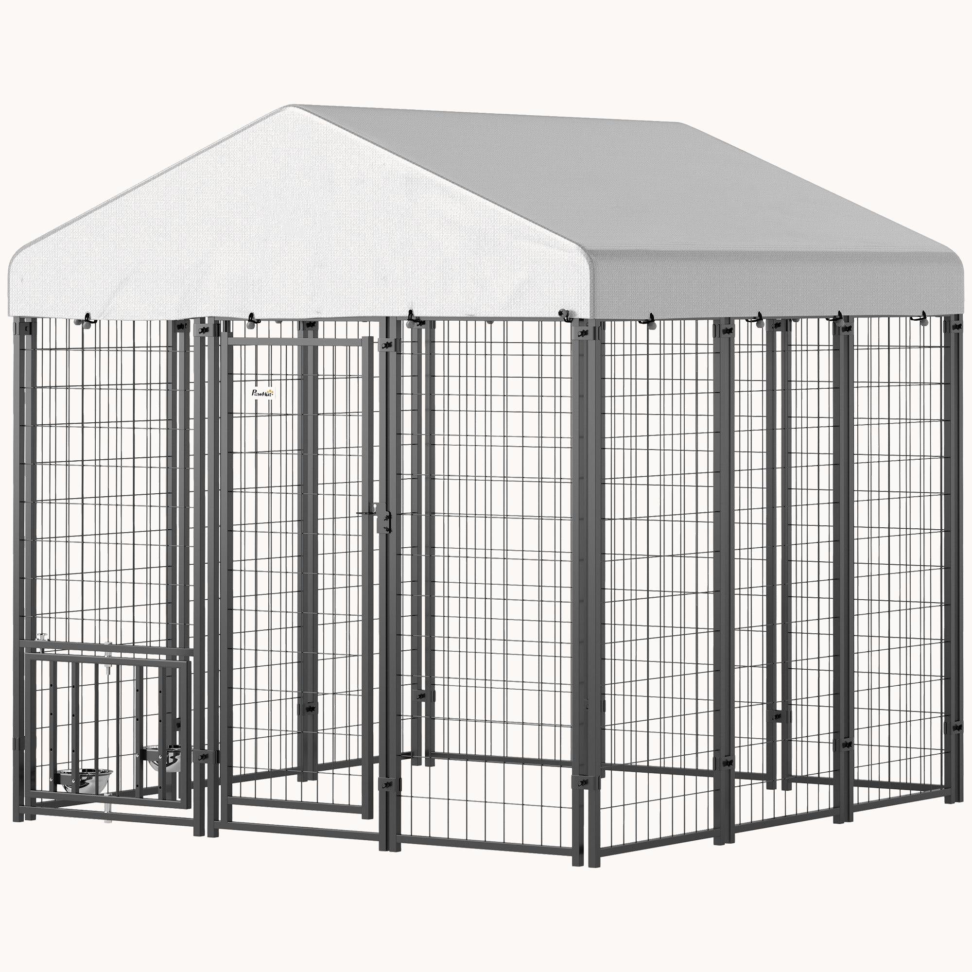 5.9' x 5.9' x 6'  Dog Run with Lock & Adjustable Feeding Bowls