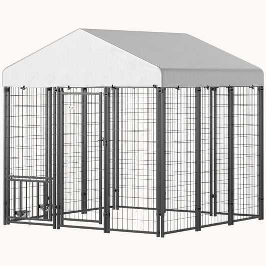 5.9' x 5.9' x 6'  Dog Run with Lock & Adjustable Feeding Bowls