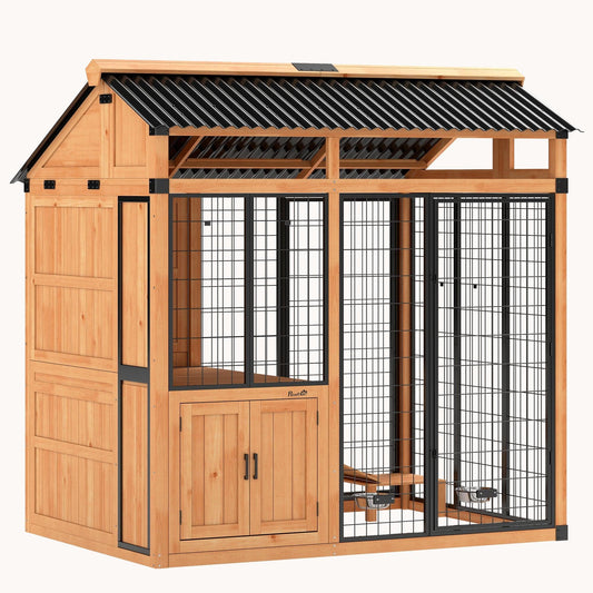 7' x 5' Walk-In Outdoor Dog House with Deck & Storage Yellow