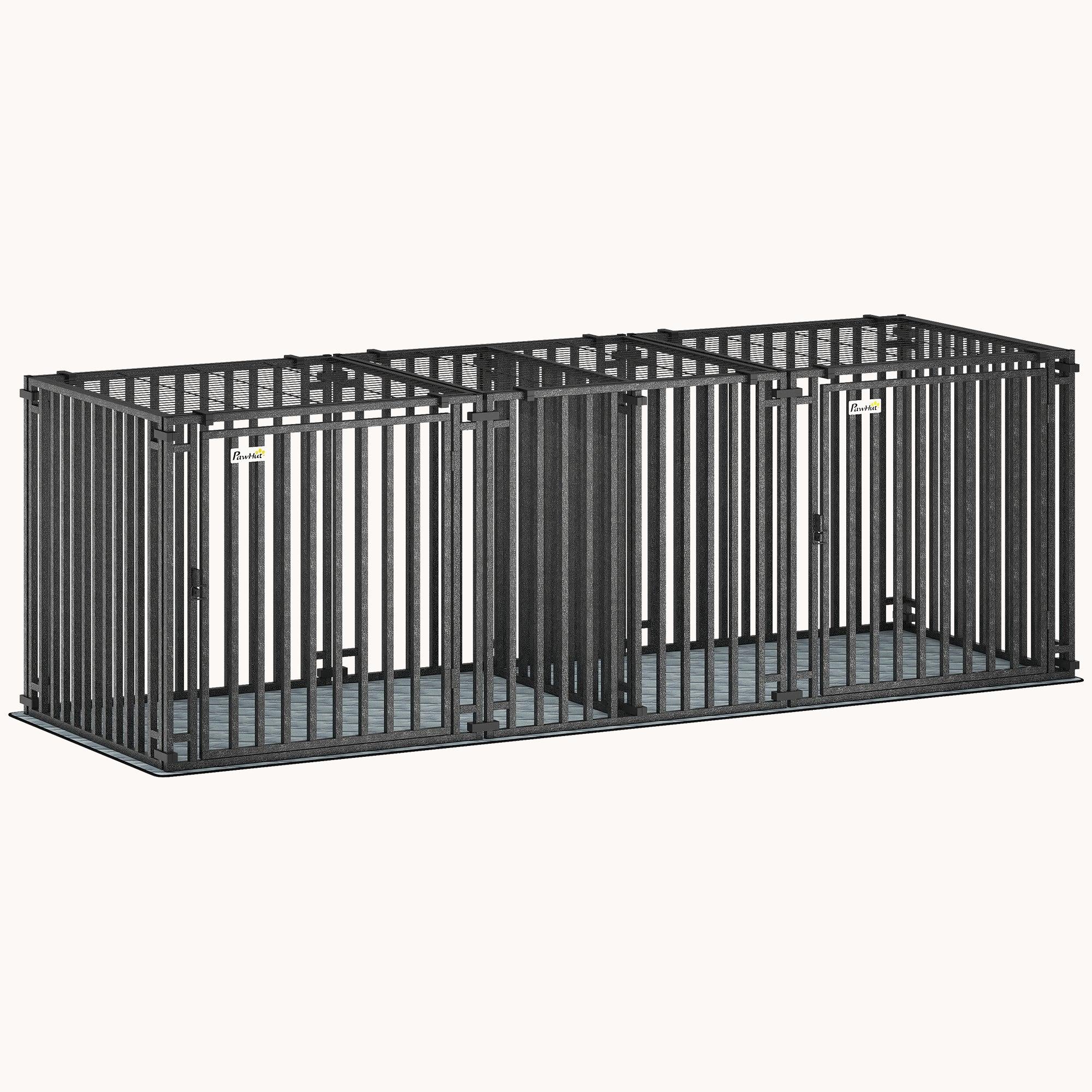 83" L Heavy Duty Metal Dog Crate with Divider & Waterproof Mat Black