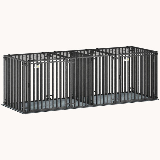 83" L Heavy Duty Metal Dog Crate with Divider & Waterproof Mat Black