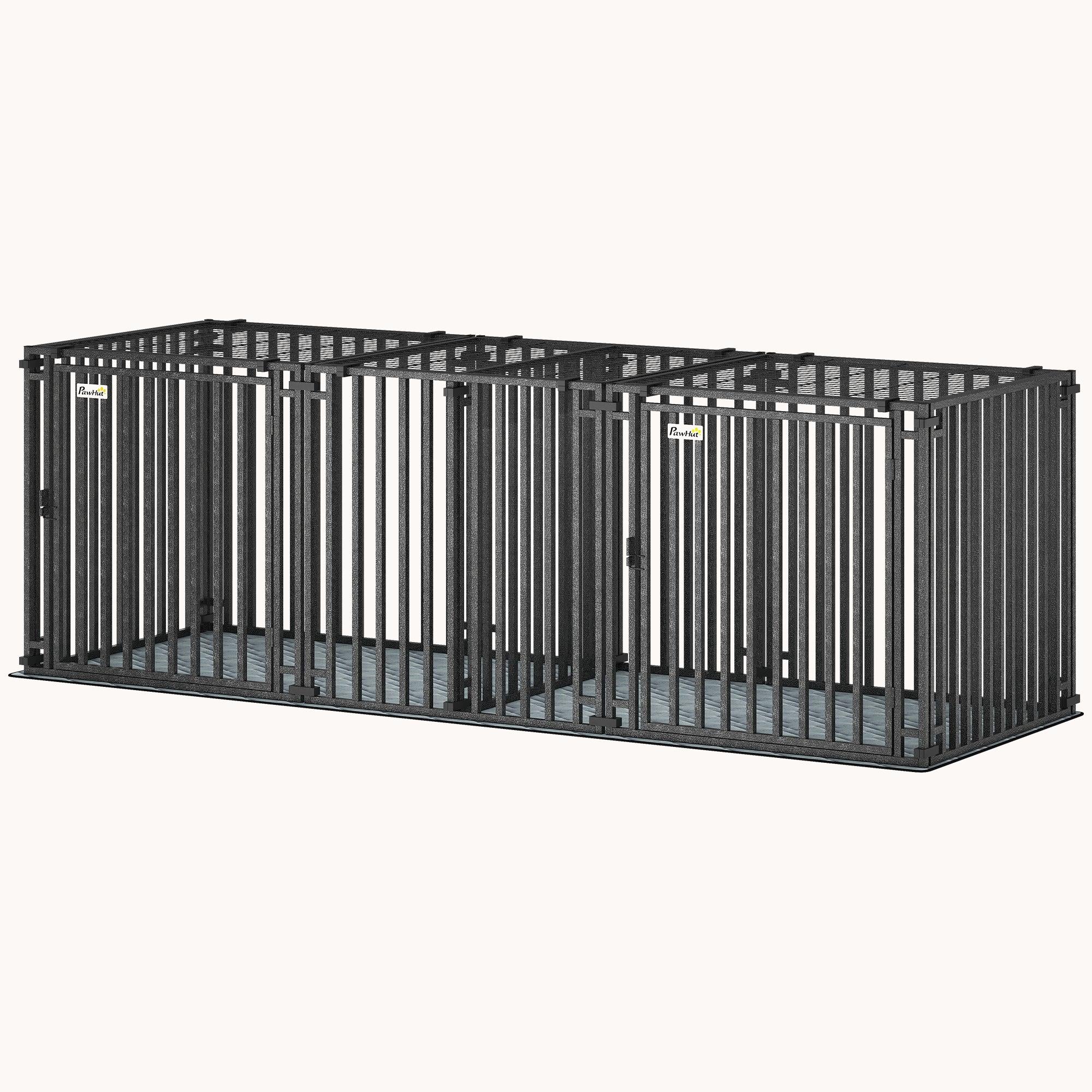 83" L Heavy Duty Metal Dog Crate with Divider & Waterproof Mat Black