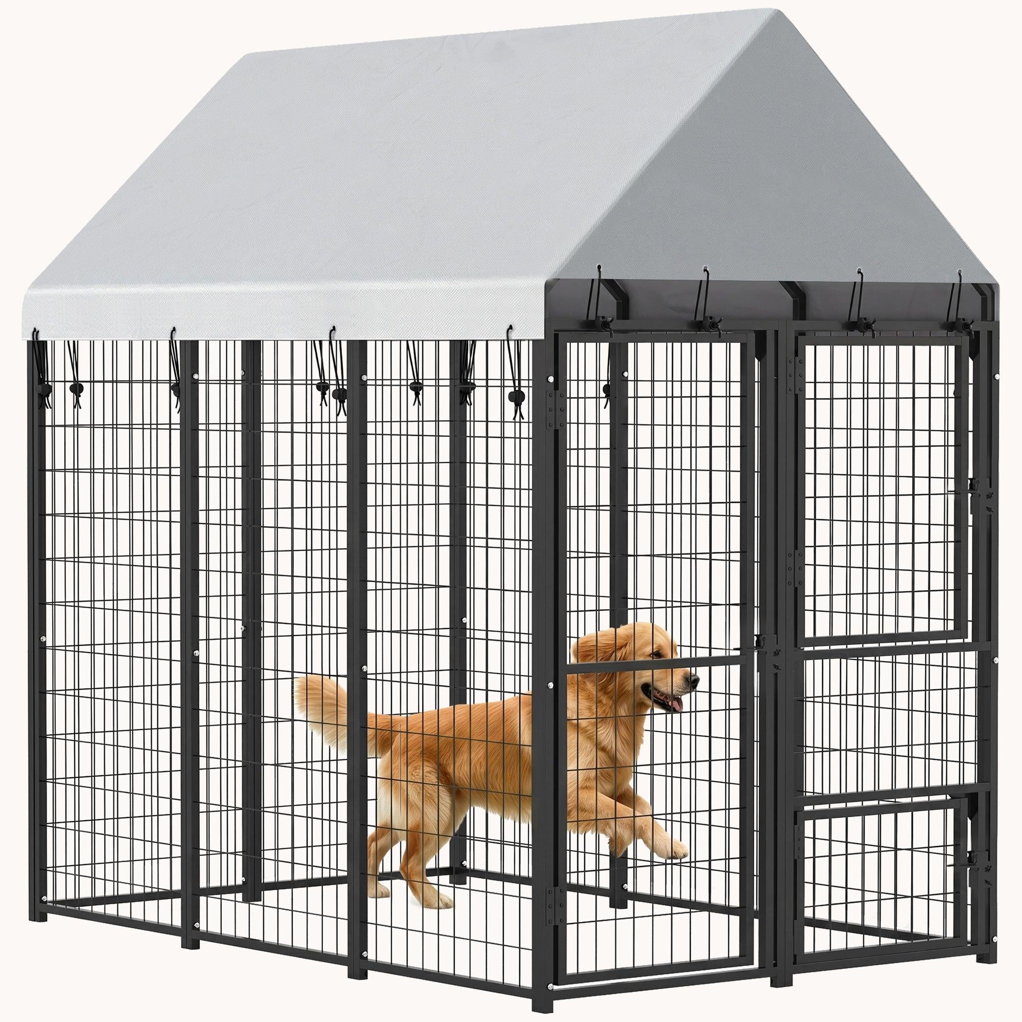 6' x 4' x 6' Outdoor Expandable Dog Kennel with Roof 3 Doors and Secure Lock