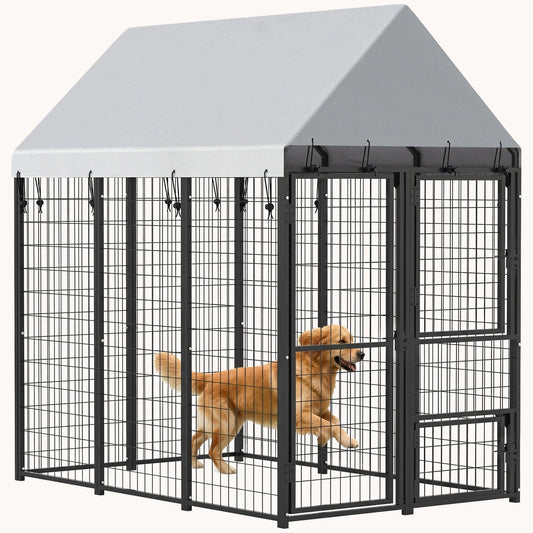 6' x 4' x 6' Outdoor Expandable Dog Kennel with Roof 3 Doors and Secure Lock