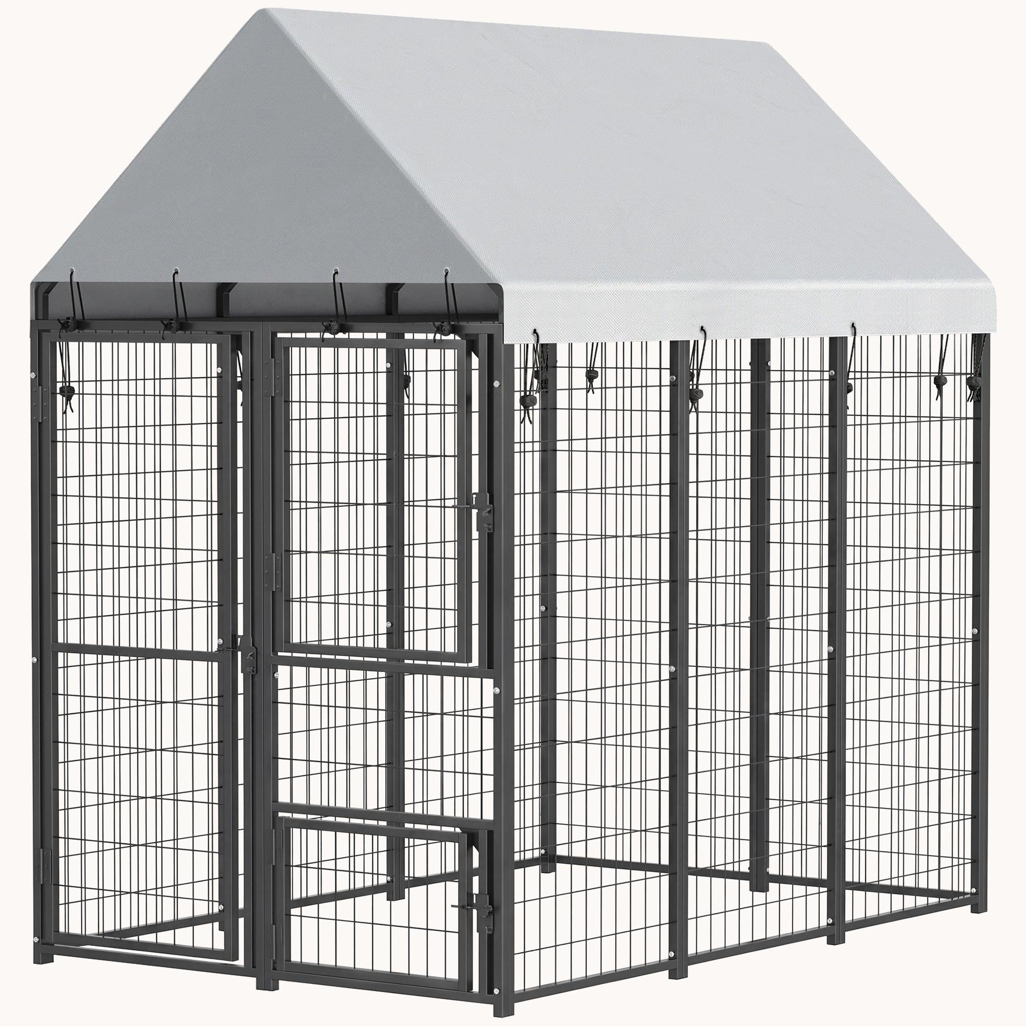 6' x 4' x 6' Outdoor Expandable Dog Kennel with Roof 3 Doors and Secure Lock