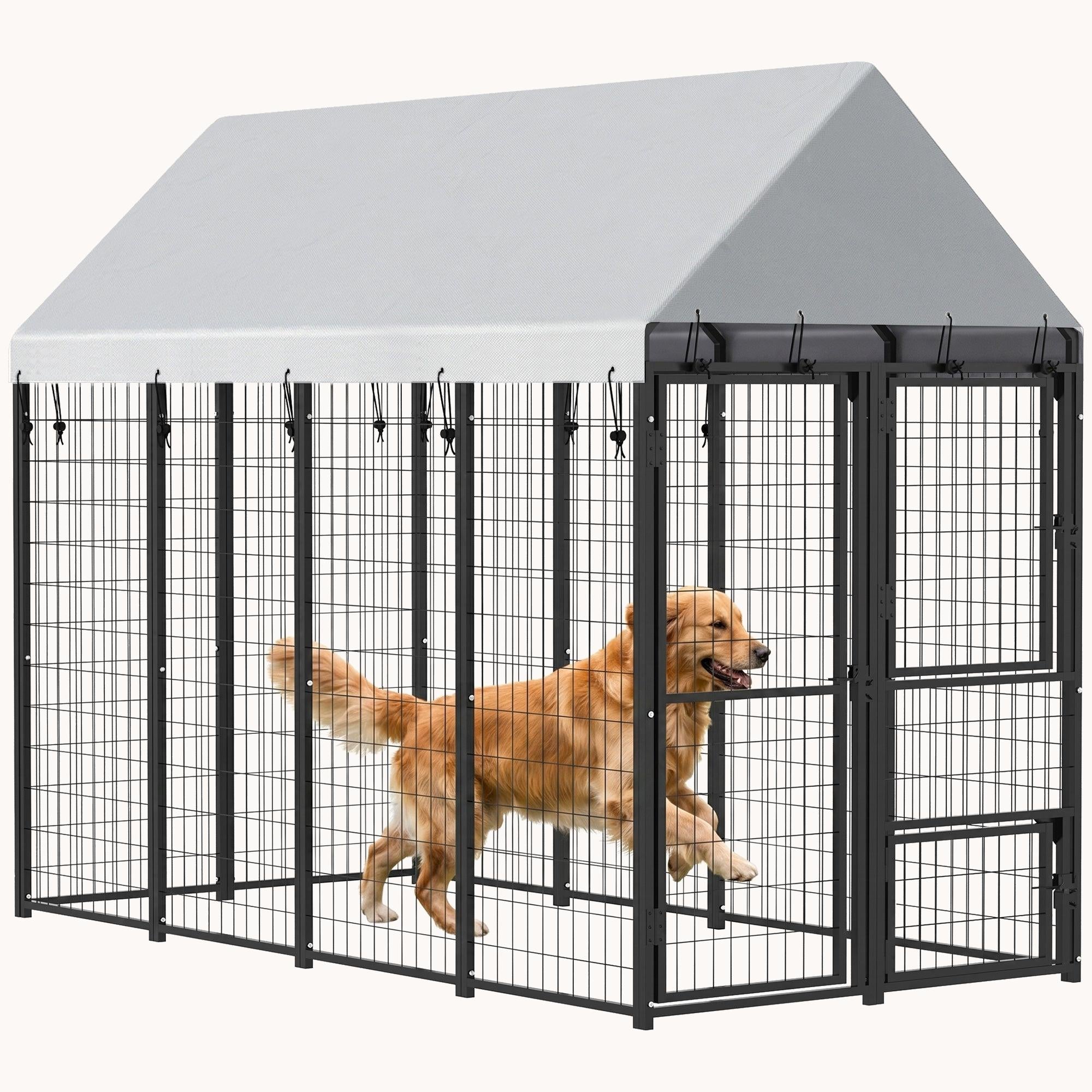 8' x 4' x 6' Expandable Heavy Duty Outdoor Dog Kennel with Roof and 3 Doors