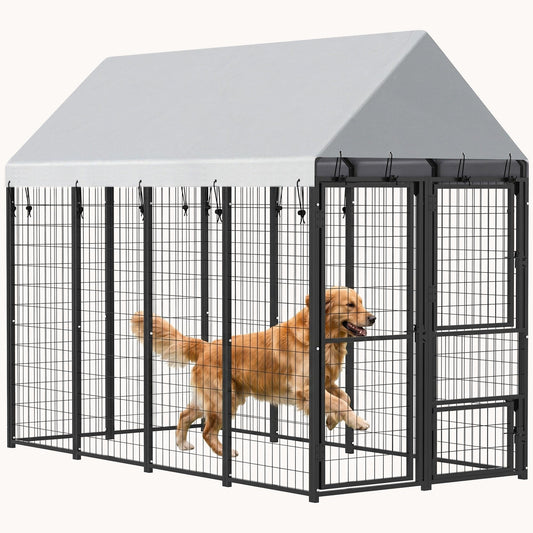 8' x 4' x 6' Expandable Heavy Duty Outdoor Dog Kennel with Roof and 3 Doors