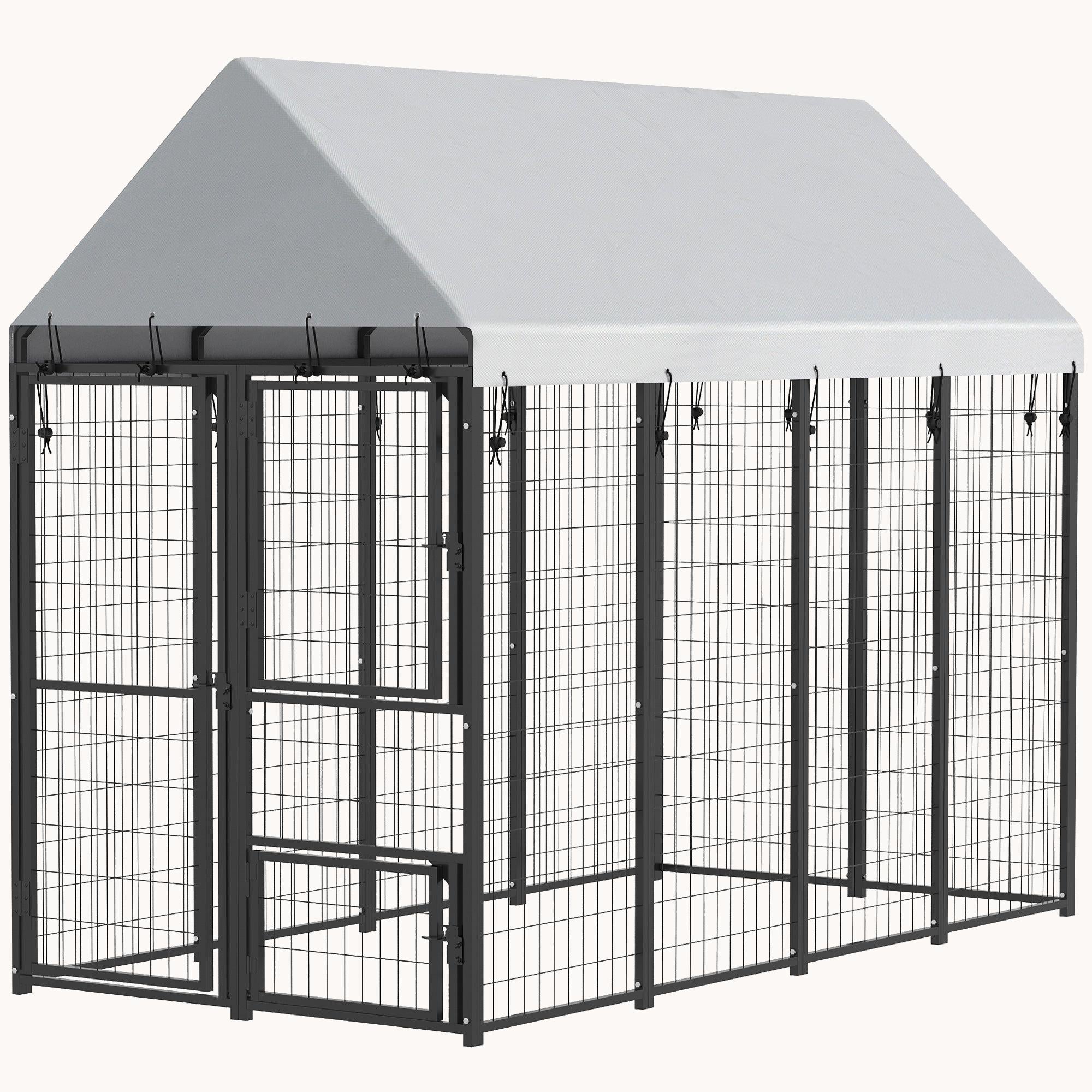 8' x 4' x 6' Expandable Heavy Duty Outdoor Dog Kennel with Roof and 3 Doors
