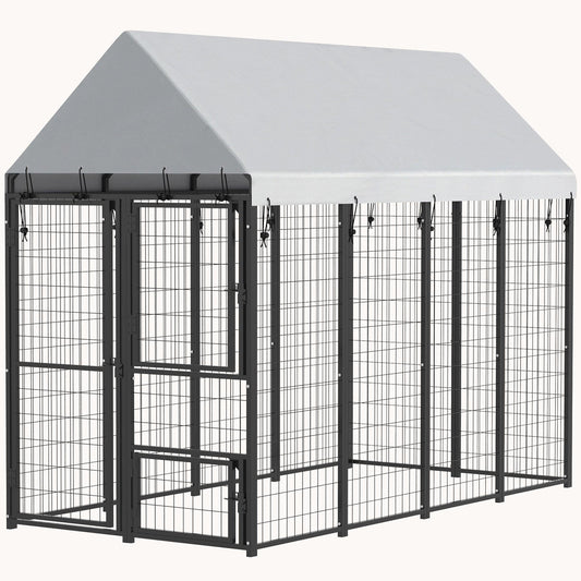 8' x 4' x 6' Expandable Heavy Duty Outdoor Dog Kennel with Roof and 3 Doors