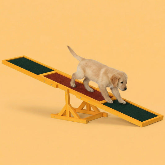 Pupstacle 71" Wooden Dog Agility Seesaw with Anti-Slip Surface Natural