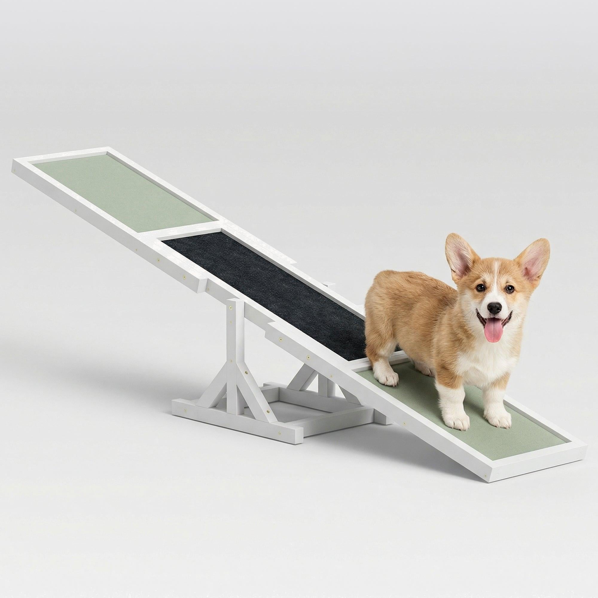Pupstacle 71" Wooden Dog Agility Seesaw with Anti-Slip Surface White