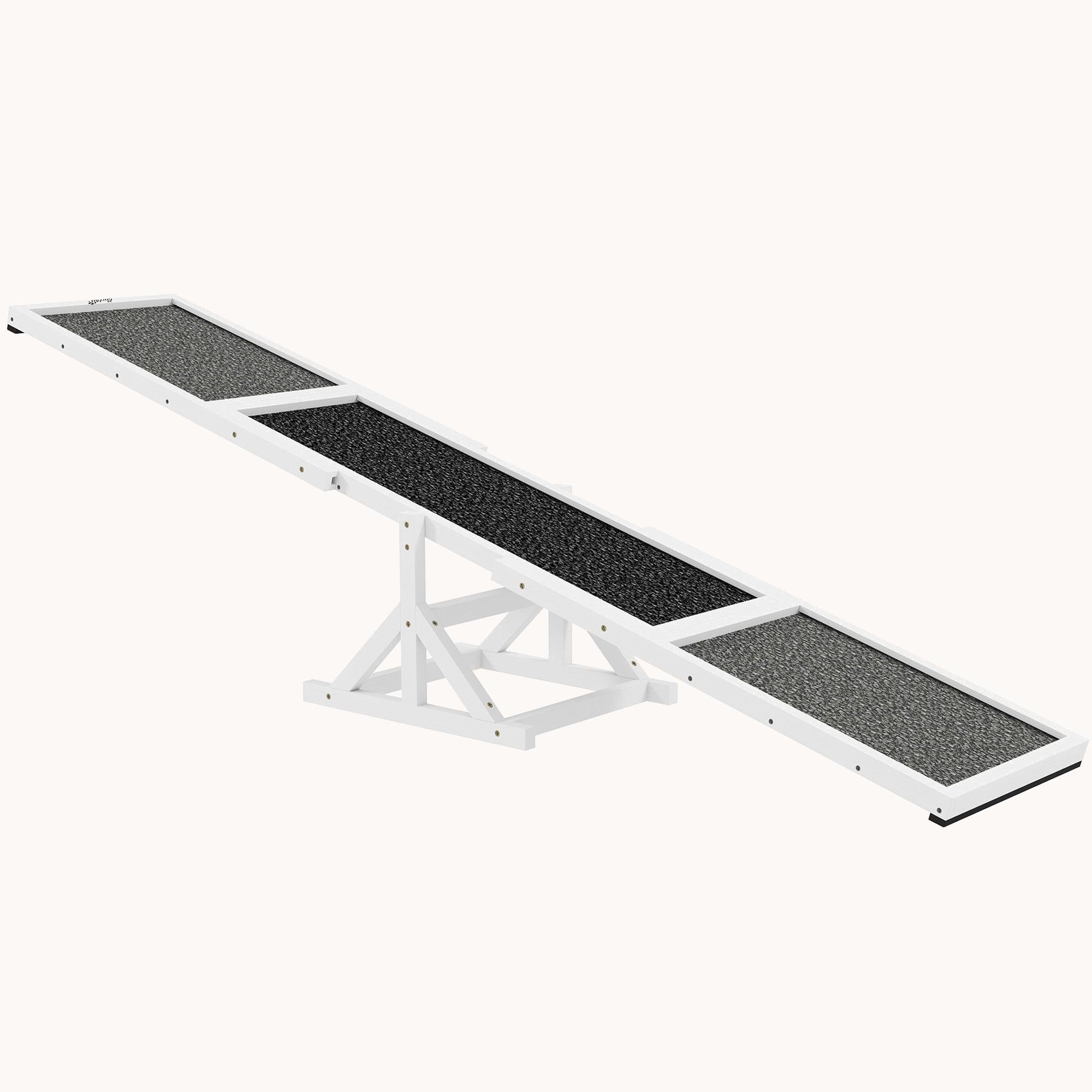 Pupstacle 83" Wooden Dog Agility Seesaw with Anti-Slip Surface White