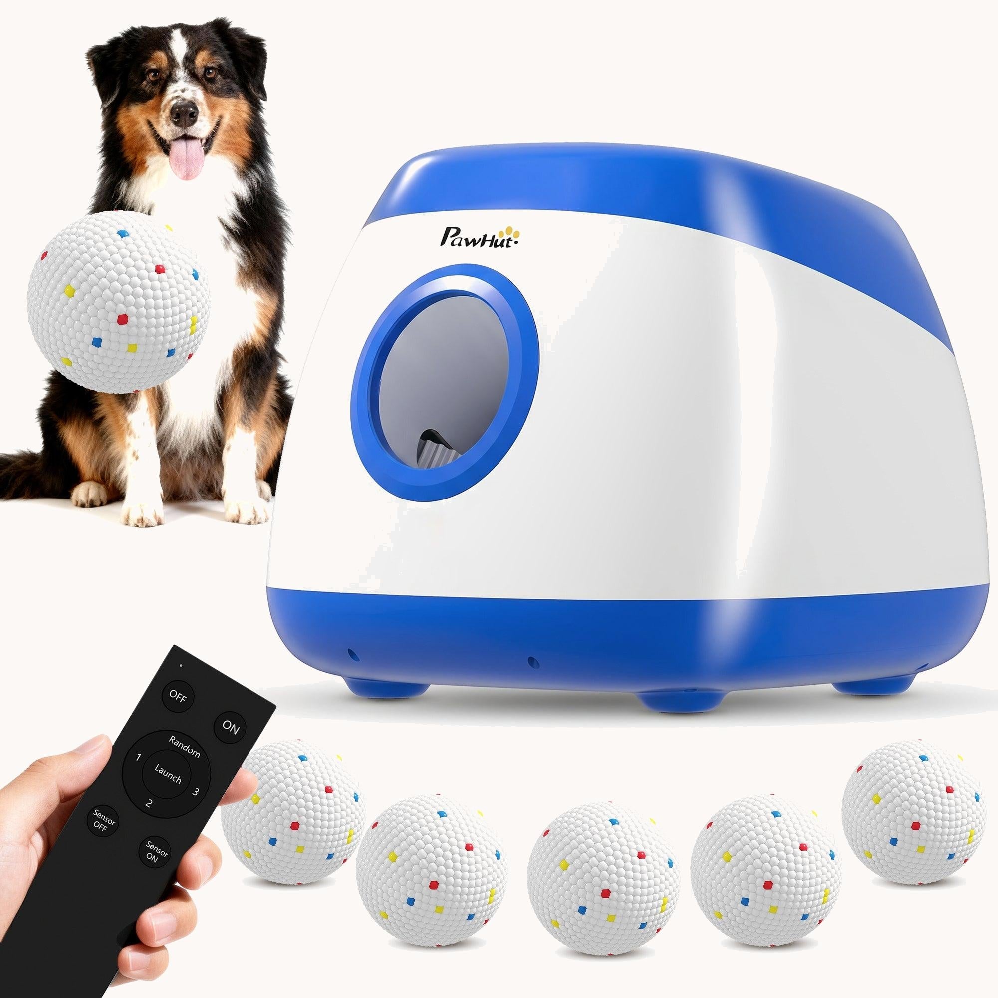 Automatic Dog Ball Launcher with Remote 3 Distances 39/59/78 ft 6 Balls Blue