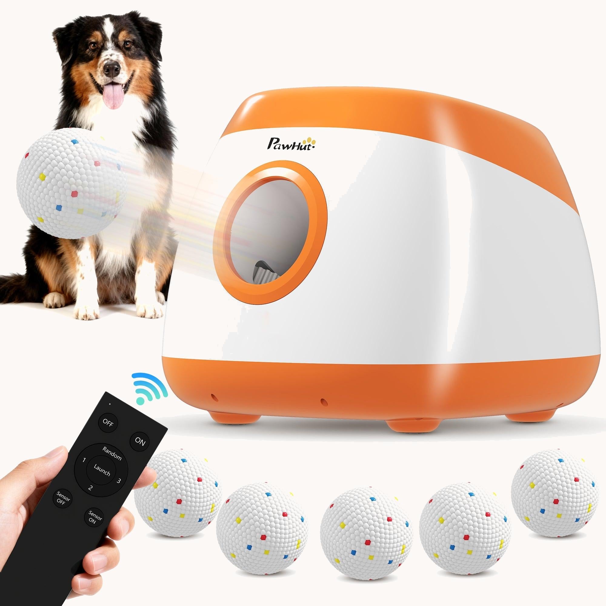 Automatic Dog Ball Launcher 26-79 ft Rechargeable Remote 6 Balls Orange
