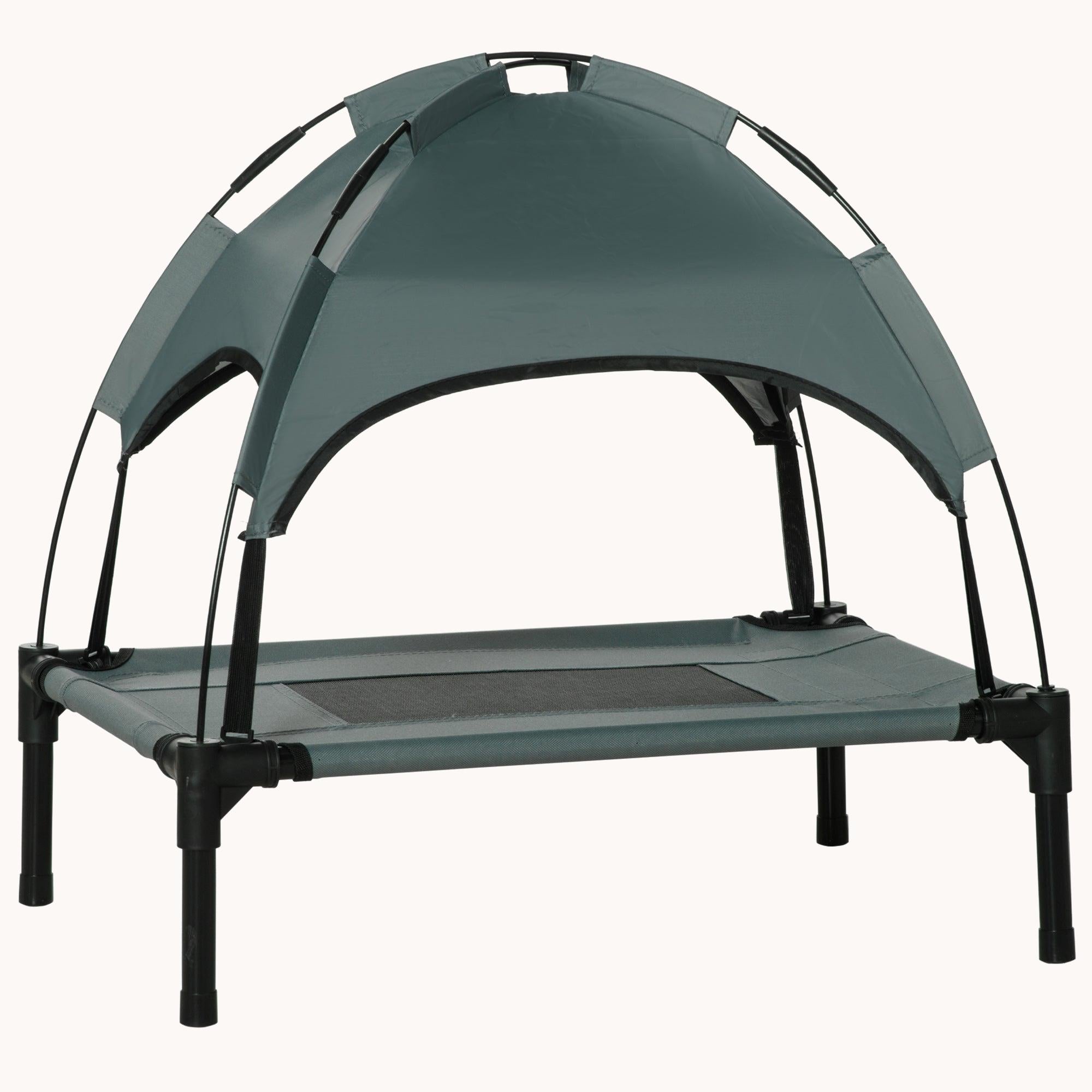 24" Elevated Dog Bed, Outdoor Raised Mesh Pet Cot w/ Removable Canopy, Carrying Bag, Gray