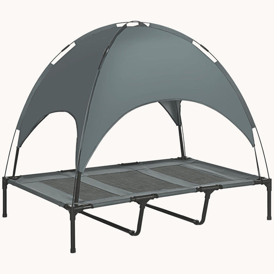 48" Elevated Dog Bed, Outdoor Raised Mesh Pet Cot w/ Removable Canopy, Carrying Bag, Gray