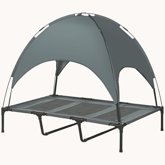 48" Elevated Dog Bed, Outdoor Raised Mesh Pet Cot w/ Removable Canopy, Carrying Bag, Gray