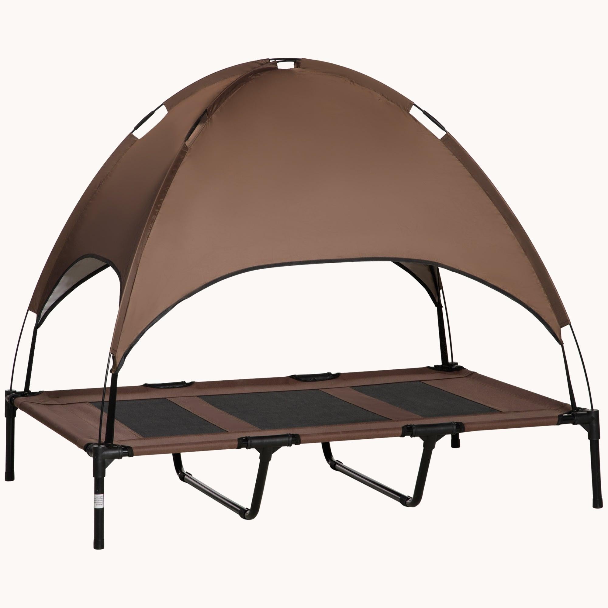48" Elevated Dog Bed, Outdoor Raised Mesh Pet Cot w/ Removable Canopy, Carrying Bag, Coffee