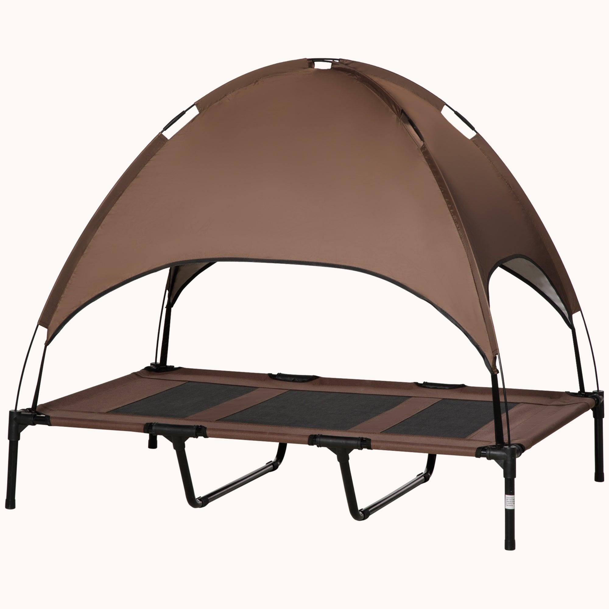 48" Elevated Dog Bed, Outdoor Raised Mesh Pet Cot w/ Removable Canopy, Carrying Bag, Coffee