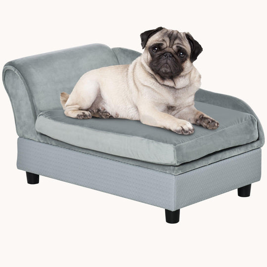 Dog Couch with Hidden Storage & Soft Foam for Small Dogs Pale Gray